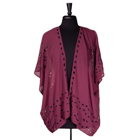 Beautiful Stories Anthropologie Women's Kimono Burgundy Open Front Cardigan OS - Picture 1 of 10